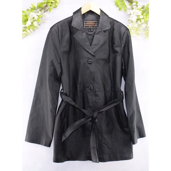 Lucky Leather Co Jackets & Blazers - Lucky Leather Co. Women's Trench Coat Genuine Leather Belted 80s 90s Sz XL